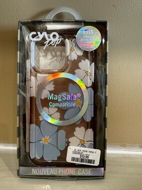 CyloPop Floral iPhone Case - White & Blue Fits IPhone 12 13 14 15 Pro Max/Plus